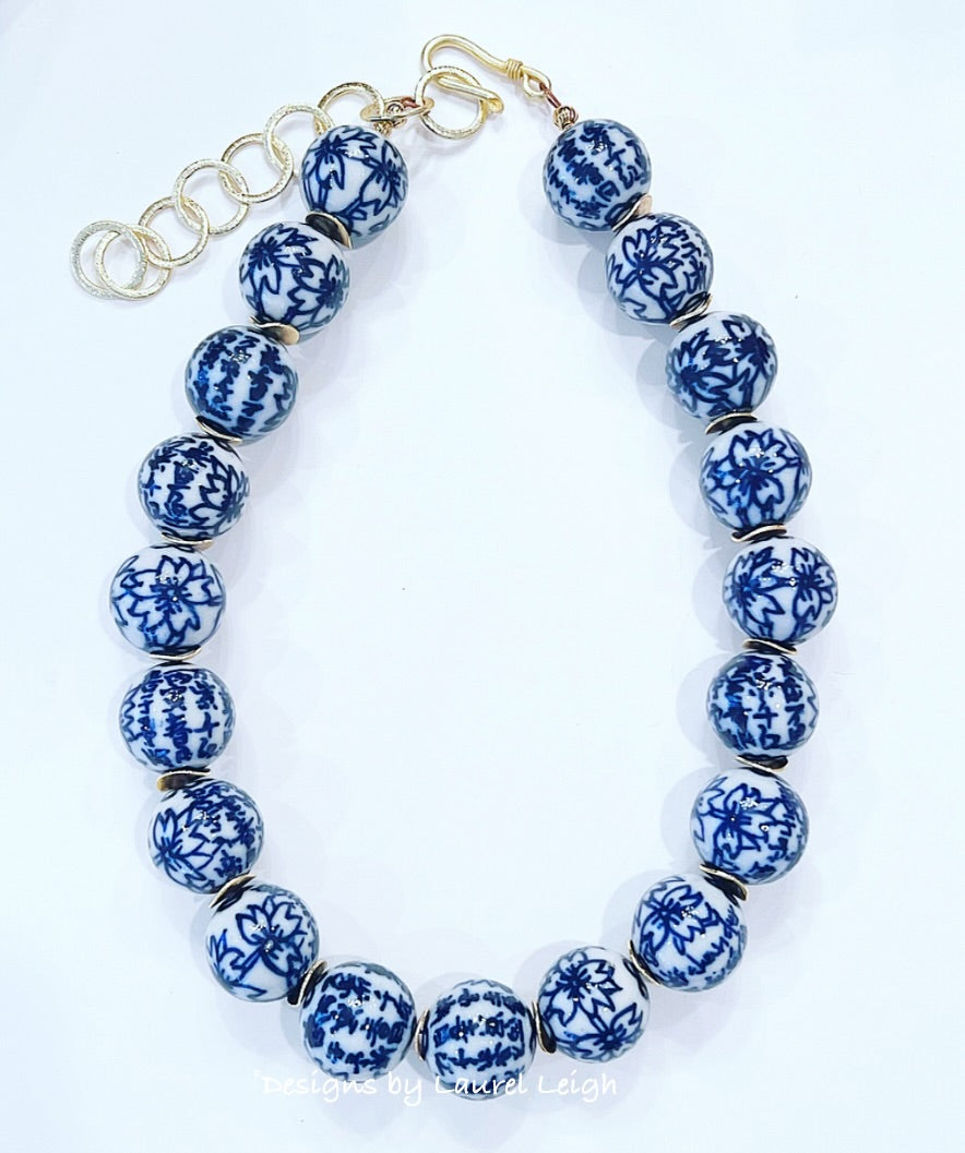 Blue & White Chinoiserie Floral Necklace