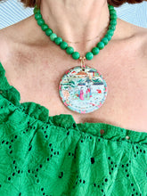 Load image into Gallery viewer, Green Gemstone Chinoiserie Pendant Necklace