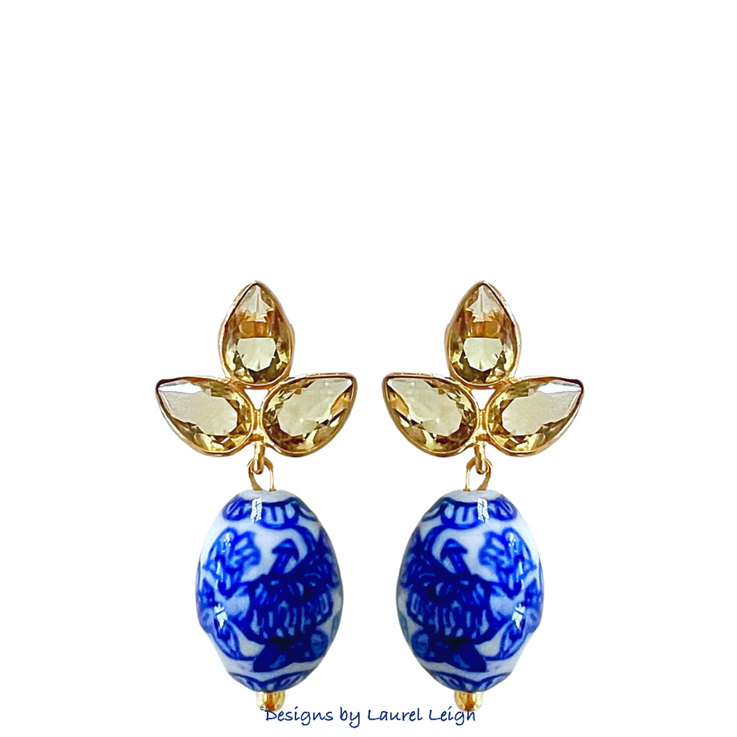 Yellow Gemstone Chinoiserie Earrings - Chinoiserie jewelry