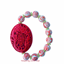 Load image into Gallery viewer, Red Chinoiserie Cinnabar Focal Bead Bracelet