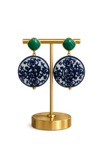 Load image into Gallery viewer, Green Gemstone Chinoiserie Coin Earrings
