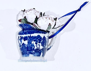 Blue Willow Pitcher Peony Flower Ornament - Chinoiserie jewelry