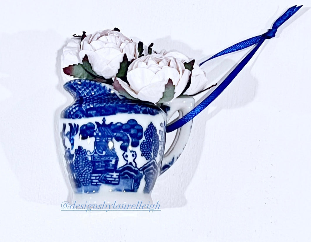 Blue Willow Pitcher Peony Flower Ornament - Chinoiserie jewelry