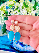Load image into Gallery viewer, Aqua Gemstone Pearl Cluster Earrings - Chinoiserie jewelry
