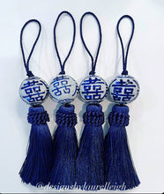 Load image into Gallery viewer, Navy Decorative Blue &amp; White Chinoiserie Tassel