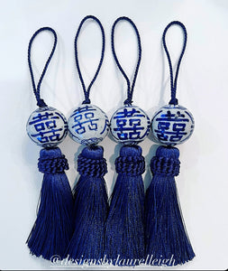 Navy Decorative Blue & White Chinoiserie Tassel