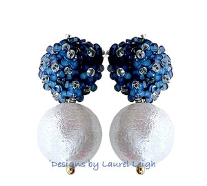 Blue Hydrangea Blossom Pearl Drop Earrings