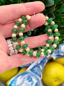 Green Jade Gemstone Hoops - Chinoiserie jewelry
