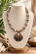 Load image into Gallery viewer, Brown Chinoiserie Ginger Jar Seashell Pendant Necklace