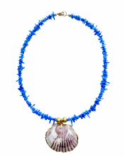 Load image into Gallery viewer, Blue Coral Seashell Pendant Necklace - Chinoiserie jewelry