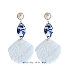 Load image into Gallery viewer, Chinoiserie Pearl Shell Drop Earrings - Chinoiserie jewelry