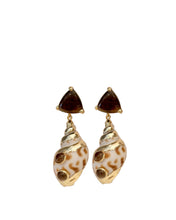 Load image into Gallery viewer, Brown Smokey Quartz Bezel Seashell Earrings