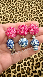 Chinoiserie Pink Hydrangea Blossom Earrings