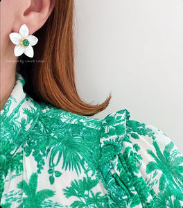 Green & White MOP Floral Studs - Chinoiserie jewelry