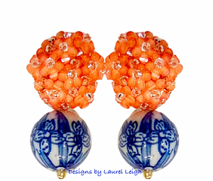 Chinoiserie Orange Hydrangea Blossom Earrings