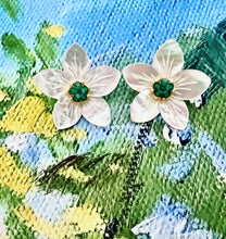 Load image into Gallery viewer, Green &amp; White MOP Floral Studs - Chinoiserie jewelry