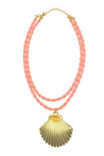 Load image into Gallery viewer, Double Strand Coral Seashell Pendant Necklace
