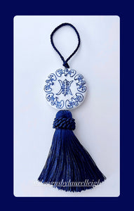 Navy Decorative Blue & White Chinoiserie Tassel