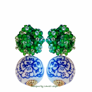 Chinoiserie Green Hydrangea Blossom Earrings