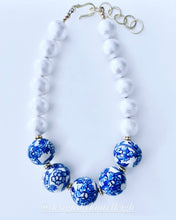 Load image into Gallery viewer, Chinoiserie Peony Pearl Statement Necklace - Chinoiserie jewelry