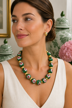 Load image into Gallery viewer, Chunky Green Chinoiserie Cloisonné Necklace