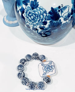 Chinoiserie Peony Focal Bead Bracelet - Chinoiserie jewelry