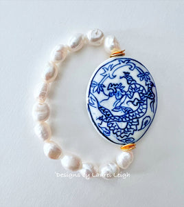 Pearl Chinoiserie Focal Bead Statement Bracelet