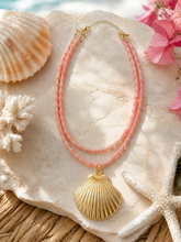 Load image into Gallery viewer, Double Strand Coral Seashell Pendant Necklace