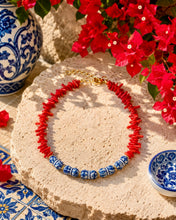 Load image into Gallery viewer, Red White Blue Coral Chinoiserie Necklace