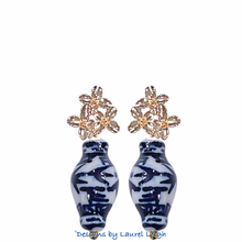 Load image into Gallery viewer, Chinoiserie Gold Hydrangea Blossom Earrings - Chinoiserie jewelry