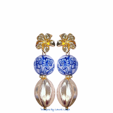 Load image into Gallery viewer, Chinoiserie Gold Floral Drop Earrings - Chinoiserie jewelry