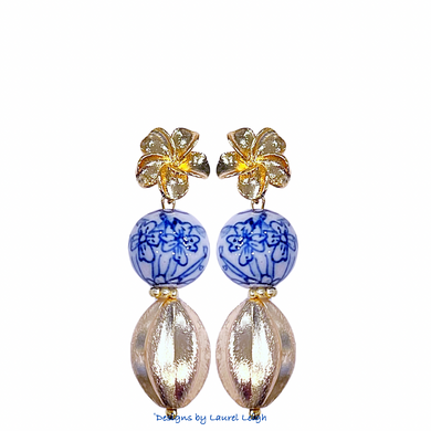 Chinoiserie Gold Floral Drop Earrings - Chinoiserie jewelry