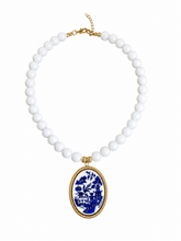 Load image into Gallery viewer, White Blue Willow Cameo Pendant Necklace