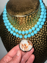 Load image into Gallery viewer, Turquoise Double Strand Shell Pendant Necklace - Chinoiserie jewelry
