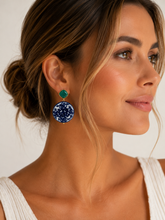 Load image into Gallery viewer, Green Gemstone Chinoiserie Coin Earrings