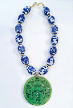 Load image into Gallery viewer, Chinoiserie Porcelain Green Jade Pendant Necklace