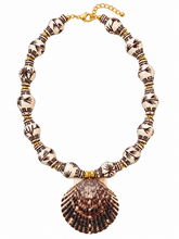 Load image into Gallery viewer, Brown Chinoiserie Ginger Jar Seashell Pendant Necklace