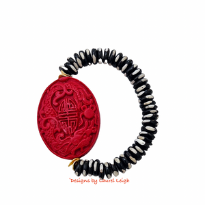 Red & Black Cinnabar Focal Bead Bracelet - Chinoiserie jewelry