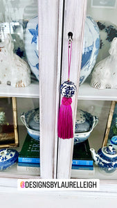Fuchsia Decorative Blue & White Chinoiserie Tassel - Chinoiserie jewelry