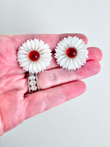 Red & White MOP Floral Studs - Medium