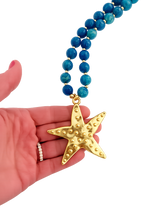 Load image into Gallery viewer, Blue Fossil Starfish Pendant Necklace