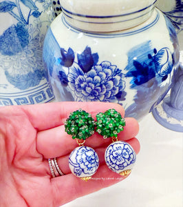 Chinoiserie Green Hydrangea Blossom Earrings