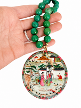 Load image into Gallery viewer, Green Gemstone Chinoiserie Pendant Necklace