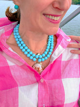 Load image into Gallery viewer, Turquoise Double Strand Shell Pendant Necklace - Chinoiserie jewelry
