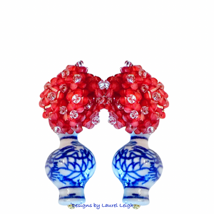 Chinoiserie Red Hydrangea Blossom Earrings