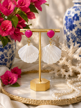 Load image into Gallery viewer, Pink Gemstone Pearl Shell Earrings