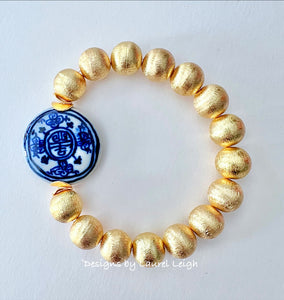 Chunky Gold Chinoiserie Focal Bead Bracelet