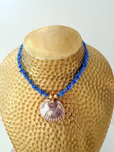 Load image into Gallery viewer, Blue Coral Seashell Pendant Necklace - Chinoiserie jewelry