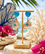 Load image into Gallery viewer, Turquoise Bezel Gemstone Seashell Earrings