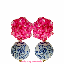 Load image into Gallery viewer, Chinoiserie Pink Hydrangea Blossom Earrings